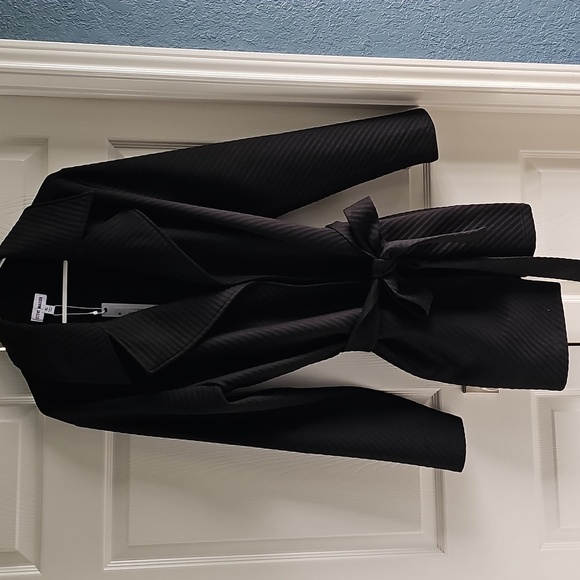 NWT Steve Madden Ottoman Knit Tie Waist Trench Coat Black XL - Picture 10 of 16
